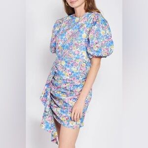 En Saison Ruched Floral Puff Sleeve Mini Day Dress